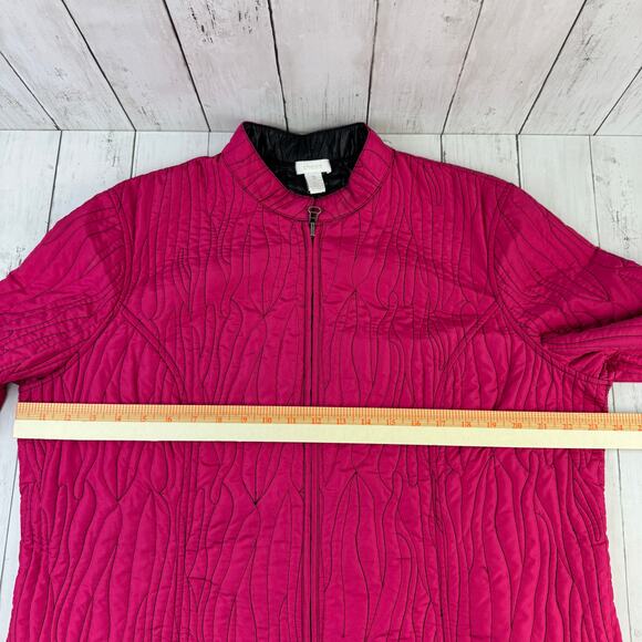 Chico's Pink/Black Reversible Stitched Quilted Full Zip Puffer Jacket Size 3/XL - Picture 15 of 16